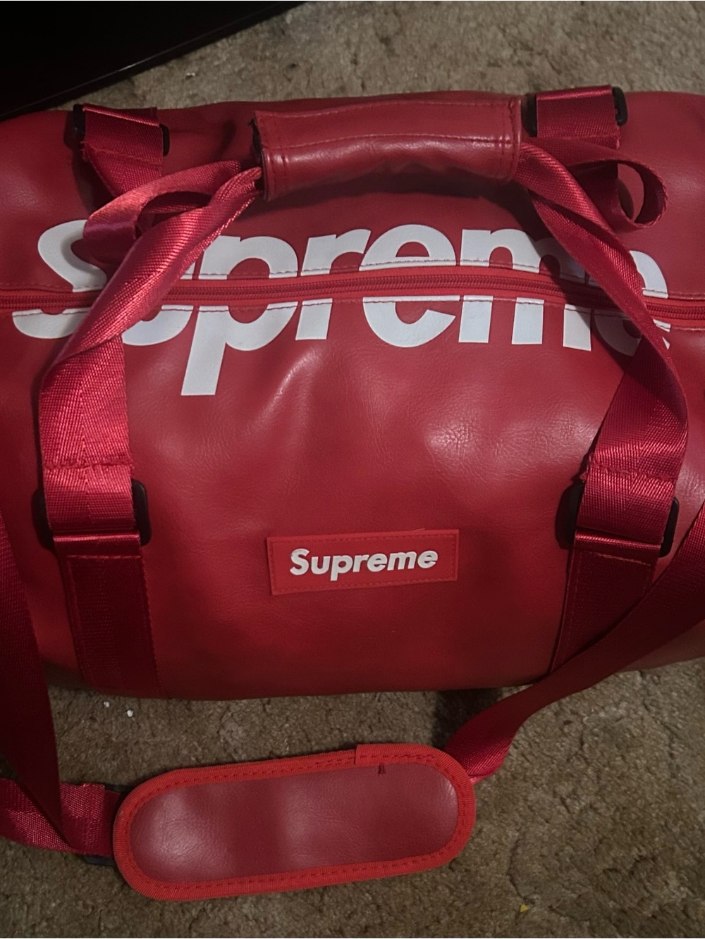 Supreme Red Duffel Bag with White Logo - Picture 8 of 11